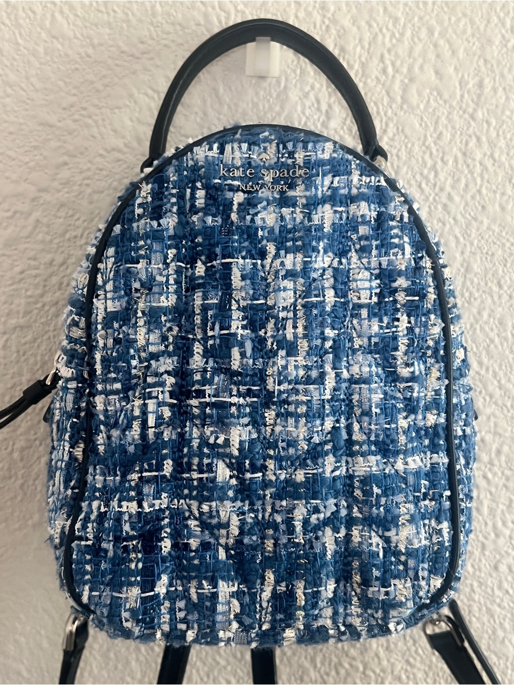Kate Spade Briar Lane Blue Tweed Mini Convertible Backpack